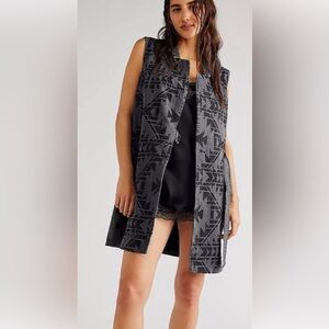 Free People longline geometric denim vest